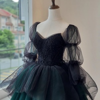 Black Beaded Strapless Long Sleevess Prom Luxury Dress, Elegant Prom Dress, Evening Gowns, Graduation Dress, Girl's Evening Dress - Thumbnail 2