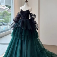 Black Beaded Strapless Long Sleevess Prom Luxury Dress, Elegant Prom Dress, Evening Gowns, Graduation Dress, Girl's Evening Dress - Thumbnail 1