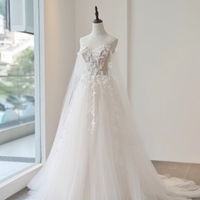  Ivory Strapless V Neck Applique Tulle A-line Wedding Dresses - Thumbnail 1