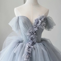 Elegant Tulle Off The Shoulder Lace-up Back Quinceanera Dress with Handmade Flower Dresses  - Thumbnail 4