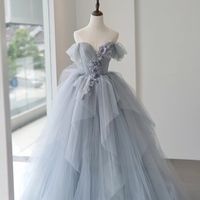 Elegant Tulle Off The Shoulder Lace-up Back Quinceanera Dress with Handmade Flower Dresses  - Thumbnail 1