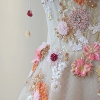 Flower Fairy Champagne Beading Sequins Lace Flower Formal Dresses with Cloak A-Line / Princess Strapless Sleeveless Backless Floor-Length / Long Prom  - Thumbnail 5