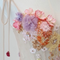 Flower Fairy Champagne Beading Sequins Lace Flower Formal Dresses with Cloak A-Line / Princess Strapless Sleeveless Backless Floor-Length / Long Prom  - Thumbnail 6