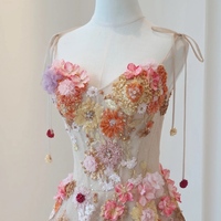 Flower Fairy Champagne Beading Sequins Lace Flower Formal Dresses with Cloak A-Line / Princess Strapless Sleeveless Backless Floor-Length / Long Prom  - Thumbnail 2