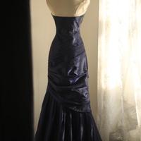 Vintage Navy Blue Long Evening Gown Strapless Taffeta Dresses for Party Events - Thumbnail 3
