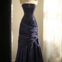 Vintage Navy Blue Long Evening Gown Strapless Taffeta Dresses for Party Events - Thumbnail 1