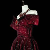 Customized Elegant Temperament Slash Neck Wedding Party Dress Solid Sequin Mesh Spliced Evening Dresses - Thumbnail 6