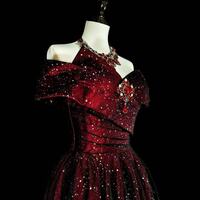 Customized Elegant Temperament Slash Neck Wedding Party Dress Solid Sequin Mesh Spliced Evening Dresses - Thumbnail 4