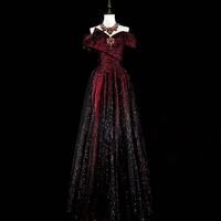 Customized Elegant Temperament Slash Neck Wedding Party Dress Solid Sequin Mesh Spliced Evening Dresses - Thumbnail 1