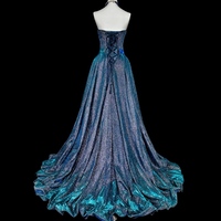 Evening Dress Shiny Blue Simple Classic Off the Shoulder Lace up A-line Floor Length Plus size Customized Lady Party Formal Gown - Thumbnail 1