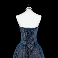 Evening Dress Shiny Blue Simple Classic Off the Shoulder Lace up A-line Floor Length Plus size Customized Lady Party Formal Gown - Thumbnail 2