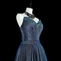 Evening Dress Shiny Blue Simple Classic Off the Shoulder Lace up A-line Floor Length Plus size Customized Lady Party Formal Gown - Thumbnail 3