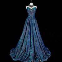 Evening Dress Shiny Blue Simple Classic Off the Shoulder Lace up A-line Floor Length Plus size Customized Lady Party Formal Gown - Thumbnail 5