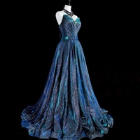 Evening Dress Shiny Blue Simple Classic Off the Shoulder Lace up A-line Floor Length Plus size Customized Lady Party Formal Gown - Thumbnail 6