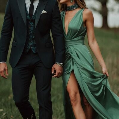 Sexy green a line v neck prom dress evening formal gown birthday party dress