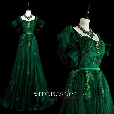 A-Line Short Sleeves Tulle Lace Green Long Prom Dress, Green Applique Long Evening Dress with Satin Belt 