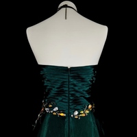 Dark Green Strapless Sweetheart Neck Mermaid Beading Vintage Long Evening Party Dress - Thumbnail 7