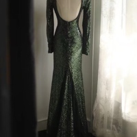 Luxe Dark Green Sequin Holiday Formal Party Evening Wedding Prom Mermaid Maxi Dress  - Thumbnail 1