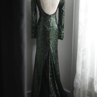 Luxe Dark Green Sequin Holiday Formal Party Evening Wedding Prom Mermaid Maxi Dress  - Thumbnail 3