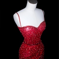 Lovely Red Spaghetti Straps Sweetheart Neck Mermaid Sequins Off Shoulder Party Dress - Thumbnail 1