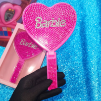 Heart Rhinestone Crystal Bling Portable Hand Mirror  - Thumbnail 2