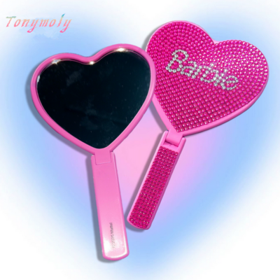 Heart rhinestone crystal bling portable hand mirror