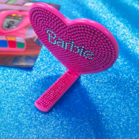 Heart Rhinestone Crystal Bling Portable Hand Mirror  - Thumbnail 3