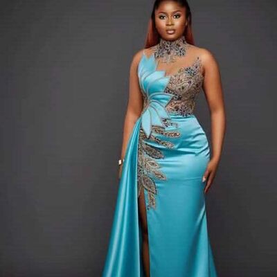 Blue mermaid beading crystals prom dresses evening formal gown african girls birthday party dress