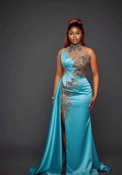 Blue Mermaid Beading Crystals Prom Dresses Evening Formal Gown African Girls Birthday Party Dress