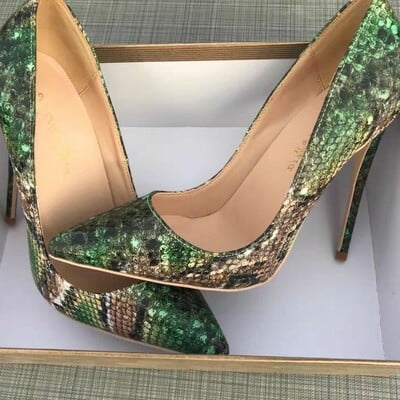 Metal heel snake print color matching pointed toe stiletto heels