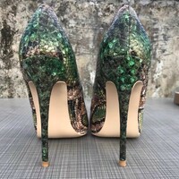 Metal heel snake print color matching pointed toe stiletto heels - Thumbnail 1