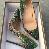 Metal heel snake print color matching pointed toe stiletto heels - Thumbnail 3