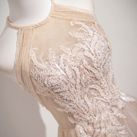 Pink Tulle Lace Long A-Line Prom Party Dress - Thumbnail 4