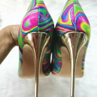 Pointed colorful graffiti 12cm high heel women's shoes - Thumbnail 2