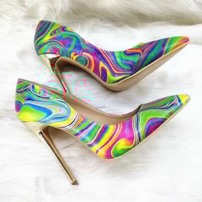 Pointed colorful graffiti 12cm high heel women's shoes