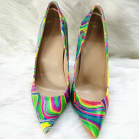 Pointed colorful graffiti 12cm high heel women's shoes - Thumbnail 3