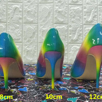 Pointed colorful graffiti 12cm high heel women's shoes - Thumbnail 5