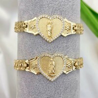 ✨💛 Sacred Elegance: Two-Tone Stainless Steel Virgin Mary Heart Bracelet 💛✨ - Thumbnail 7