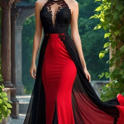 Red and black mermaid prom dresses evening formal gownbirthday party dress