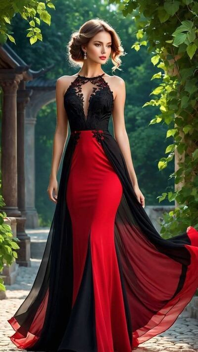 Red and Black Mermaid Prom Dresses Evening Formal GownBirthday Party Dress