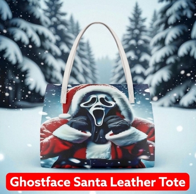 Ghostface Santa Leather Tote Bag | Scream Christmas Horror | Santa Claus Slasher Design | Holiday Horror Fan Bag | Free Shi0