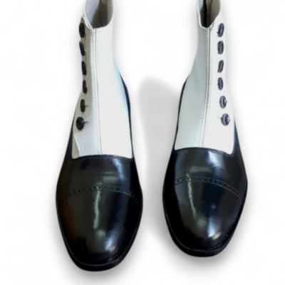 Crafted leather men black leather and white suede button ankle high dress boot - Thumbnail 5