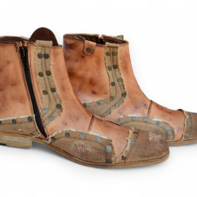 Crafted leather new remix dragon rock men cowboy ankle high boots distressed brown