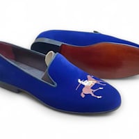 Crafted Leather Classic Men Blue Velvet Loafers Moccasin Loafers Dress Shoes - Thumbnail 1