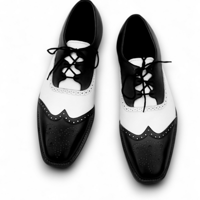 Crafted leather men’s classic ghillie lacing black white leather wing tip dress shoes - Thumbnail 1