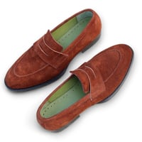 Crafted Leather Men Brown Suede Leather Moccasin Loafers Dress Shoes - Thumbnail 1