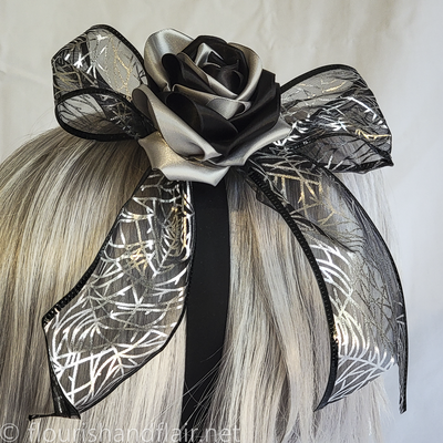 Roses and spiders halloween headband, black and silver