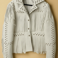 Crafted Leather New Men's Motorcycle Genuine White Suede Leather Bomber Slim fit Biker jacket  - Thumbnail 1