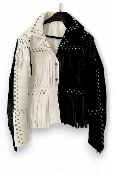 Crafted Leather New Men's Motorcycle Genuine Black White Suede Leather Studded Bomber Slim fit Biker jacket 