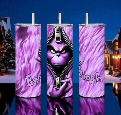 Grinch Eww People Tumbler 20oz | Funny Antisocial Skinny Tumbler with Straw | Sarcastic Introvert Gift | Insulated Travel Cup | Free Ship